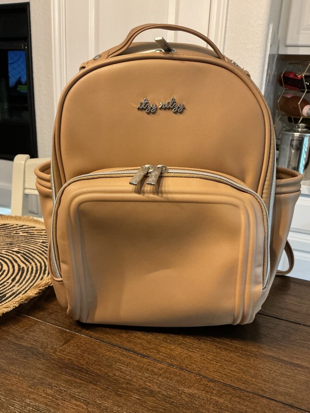 Itzy Ritzy Diaper Bag Backpack – Tan Faux Leather | Stylish + Functional